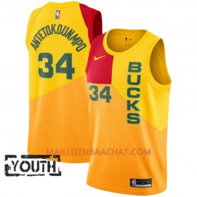 Maillot NBA Milwaukee Bucks Giannis Antetokounmpo 34 2018-19 Nike City Edition Jaune Swingman - Enfant